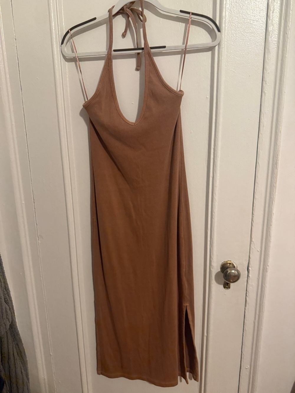 Old Navy Tan Halter Maxi Dress with Side Slit